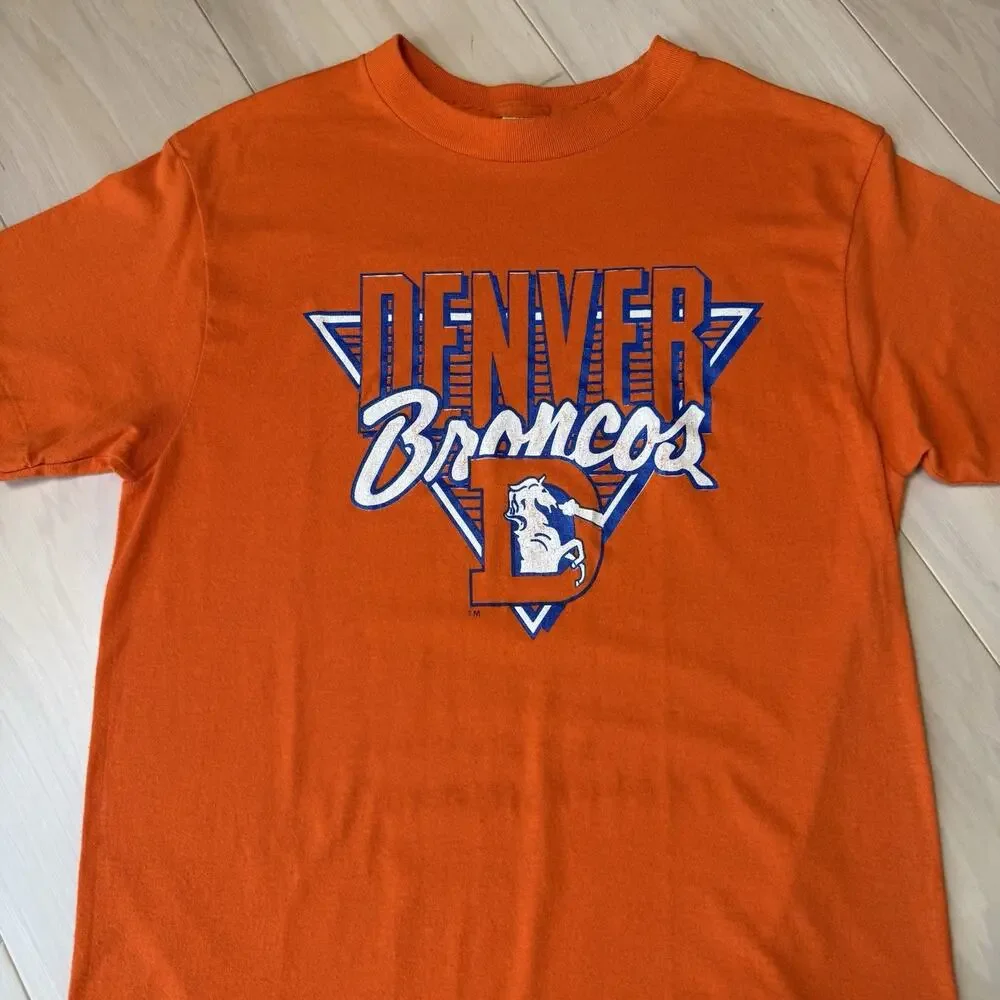 Vintage Denver Broncos Shirt Medium Orange 80s Made in USA NFL Football Elway - Picture 4 of 8